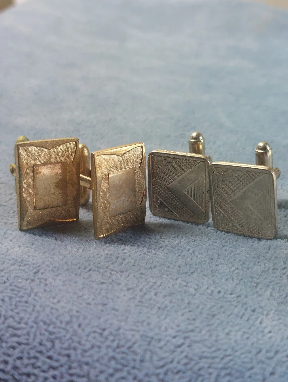 Vintage Estate Cufflinks Lot of 2 Pairs | Silver Tone & Gold Tone Mid Century St
